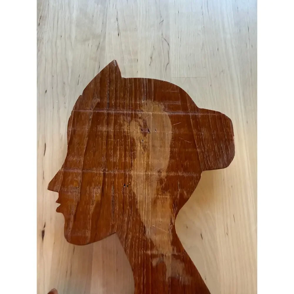 MCM VINTAGE Thai Teak Wood Carving Praying Woman Wai Wall Plaque Art Decor
